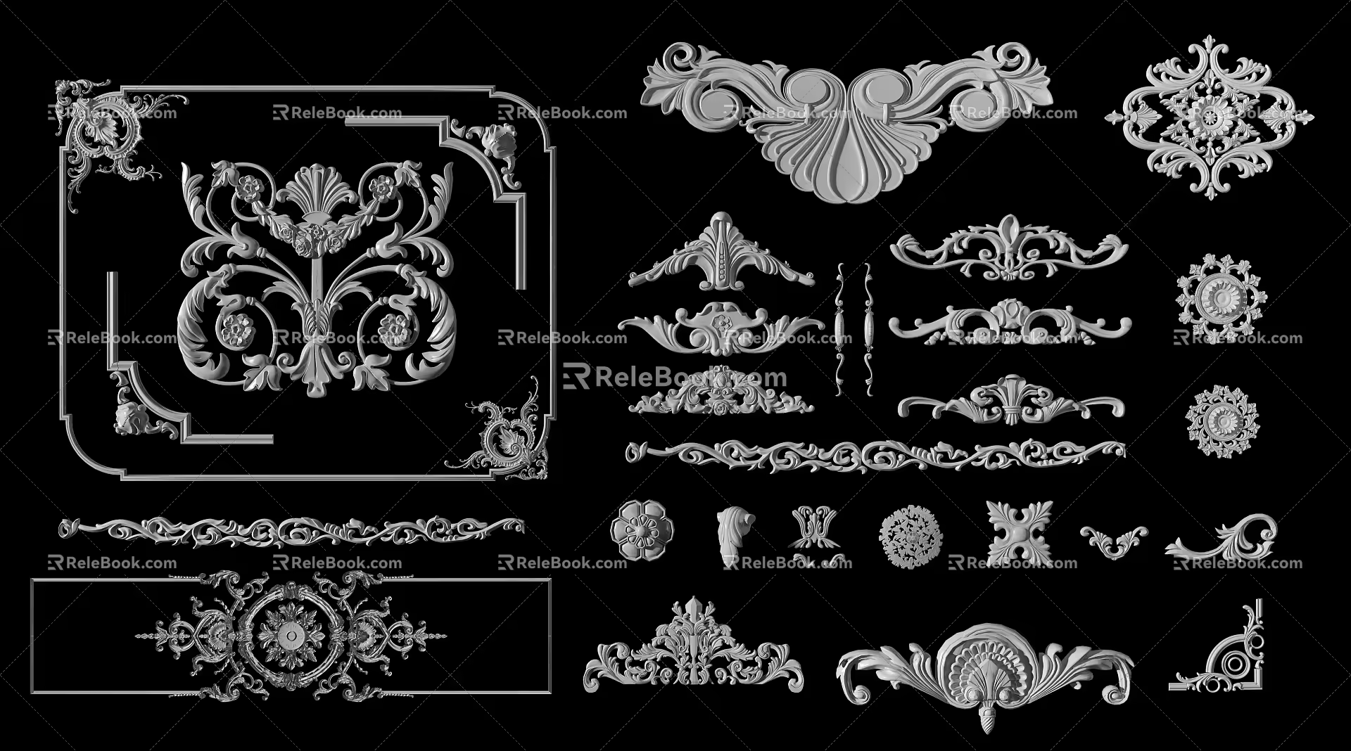 European-style carved plaster line carved combination 3d model