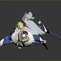 Game Movie Character in Blue White Kimono Star Patterns Blonde Hair Gold Belt Three Swords