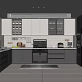 Modern Gray Kitchen Interior With Built in Oven Tile Backsplash And Appliances 3d model
