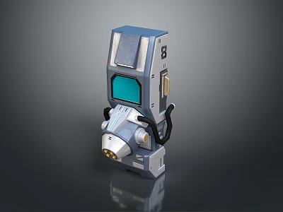 Picturesque Outdoor Landscape Featuring Gray Blue Robot With Blue Screen And Black Handles 3d model
