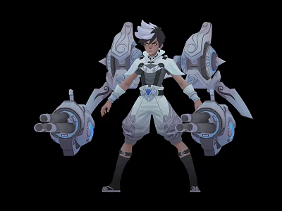 Detailed Fantasy Character With Mechanical Creature Companion In Dynamic Pose Design 3d model