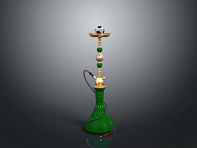 Elegant Green Hookah With Gold Accents Smoking Bowl And Carved Base 3d model