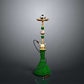 Elegant Green Hookah With Gold Accents Smoking Bowl And Carved Base