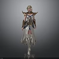 Blonde Woman In Elaborate Golden Armor With Blue Accents And Shoulder Plates