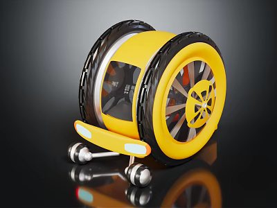 Yellow Mechanical Wheel Component with Black Tires for Lunar Rover Space Exploration 3d model