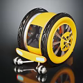 Yellow Mechanical Wheel Component with Black Tires for Lunar Rover Space Exploration