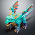 Turquoise Cartoon 3D Dragon Character as Fantasy Creature with Orange Wings Purple Claws