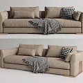 Beige Fabric Double Sofa With Checkered Pillows And Soft Throw Blanket Design 3d model