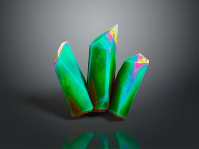 Polished Black Stone Surface Displaying Green Crystals With Colorful Tips 3d model