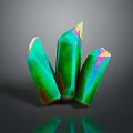 Polished Black Stone Surface Displaying Green Crystals With Colorful Tips