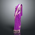 Elegant Purple Sari With White Polka Dots And Gold Border