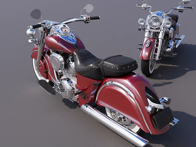 Classic Red Vintage Motorcycles With Black Leather Seats And Chrome Accents 3d model