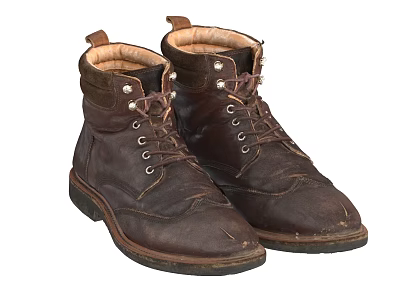 Classic Brown Leather Lace Up Ankle Boots With Vintage Worn Look Design 3d model