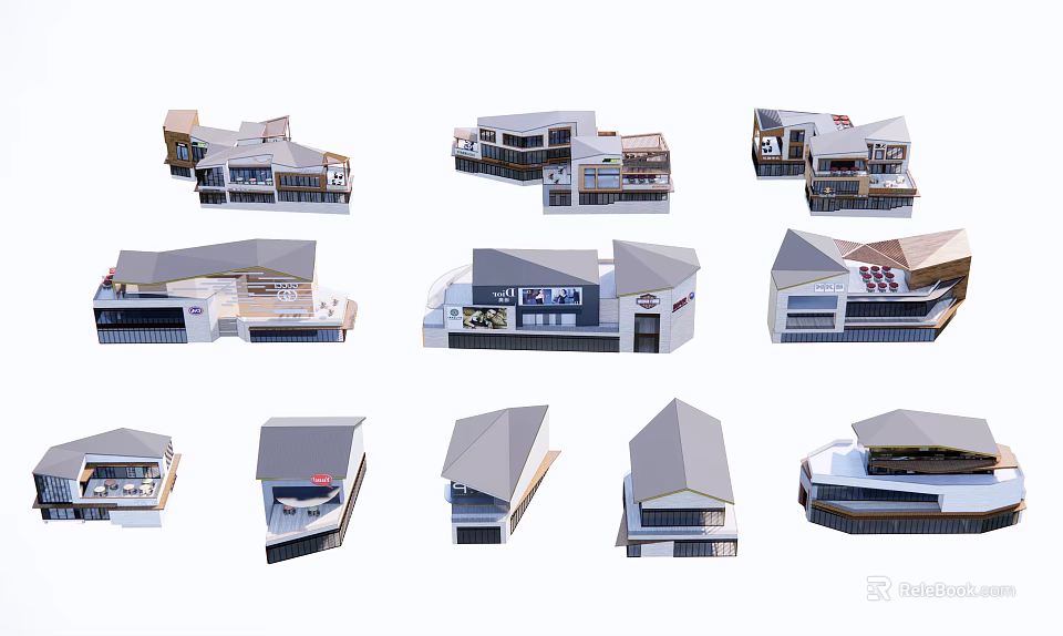 Modern Commercial Complex Architectural Design With Diverse Structures And Retail Spaces 3d model