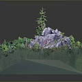 Miniature Natural Landscape Model With Dense Forest Rocky Hill And Various Trees