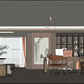 Modern Office Interior With Open Layout Desk Bookshelf And Floor To Ceiling Windows 3d model