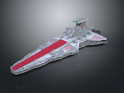 Detailed Sci Fi Starship Model Featuring Gray Body Red Stripes And Top Structure 3d model