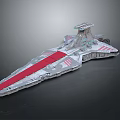 Detailed Sci Fi Starship Model Featuring Gray Body Red Stripes And Top Structure