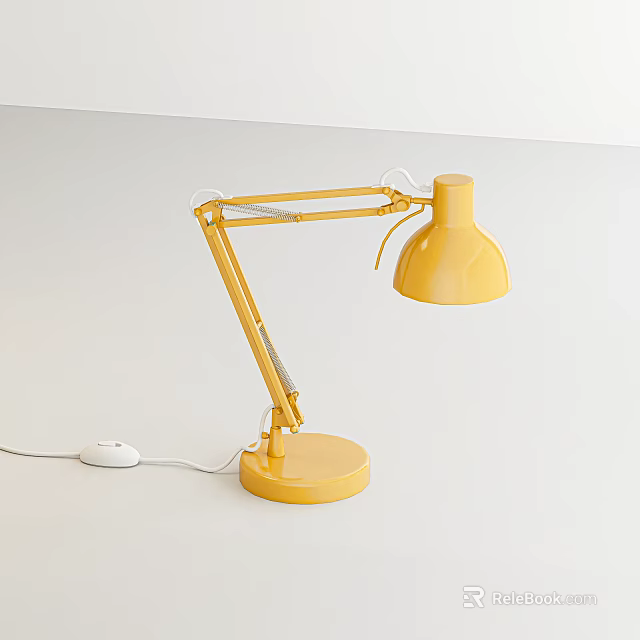 Yellow Adjustable Desk Lamp with Dome Shaped Shade Round Base and White Power Cord 3d model 