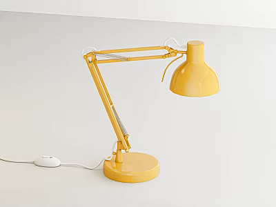 Yellow Adjustable Desk Lamp with Dome Shaped Shade Round Base and White Power Cord 3d model