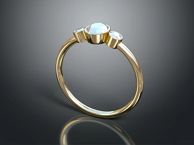 Elegant Gold Ring Design With Center Gemstone And Two Side Stones 3d model