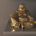 Golden Seated Buddha Sculpture with Smiling Face on Display Stand