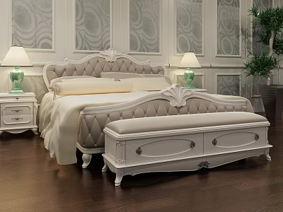 Elegant Classic Bedroom Interior With Double Bed Tufted Headboard And Bedside Lamps 3d model