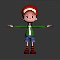 Cartoon Game Movie Character Wearing Red Cap Green Jacket Blue Shorts Red Shoes Arms Outstretched