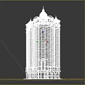 Tall Classical Hotel Building With Beige Exterior And Ornate Top Against Blue Sky