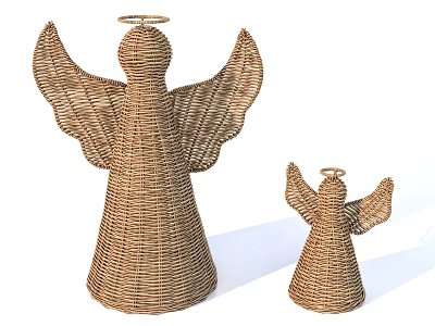 Woven Rattan Angel Decorations With Halo Wings Large And Small Sizes 3d model