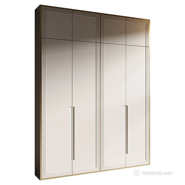 Modern Minimalist Wardrobe With White Panel Doors And Sleek Metal Handles 3d model 