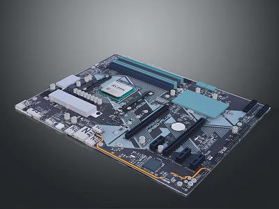 Modern High Performance Computer Motherboard With CPU Socket RAM Slots And Chipset 3d model