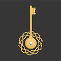 Elegant Golden Key Jewelry With Round Gemstone And Decorative Chain