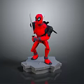 Red Character Action Figure Holding Sword on Gray Base with Black Outfit