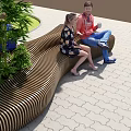 Wavy Wooden Outdoor Chair with Two People Sitting in Garden Patio