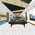 Hotel Public Lounge With Billiard Table Sofas Plants And Decorative Paintings