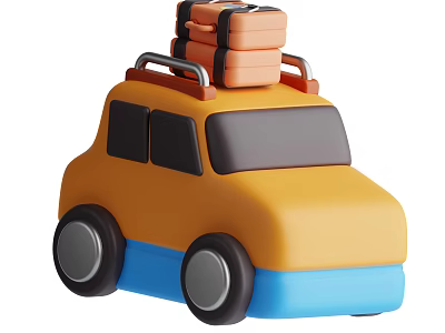 Small Yellow Car Design With Luggage Stacked On Roof For Travel 3d model