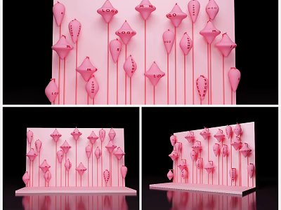 Pink Decorative Lantern Shaped Ornaments Arranged On Wall For Interior Decoration 3d model