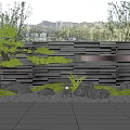 Modern Garden Wall Design With Stone Panels Pine Tree Greenery And Decorative Rocks