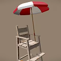Outdoor Wooden Ladder Chair With Red White Umbrella And Orange Lifebuoy