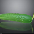 Fresh Green Cucumber with Water Droplets on Surface and Yellow Tail on Black Reflective Surface