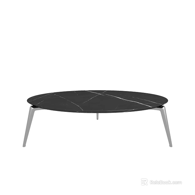 Modern Round Coffee Table With Black Marble Top And Silver Metal Legs 3d model