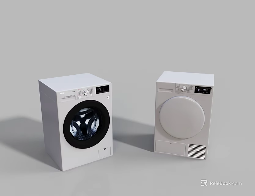 Modern White Front Load Washing Machine And Dryer With Control Panel Design 3d model 