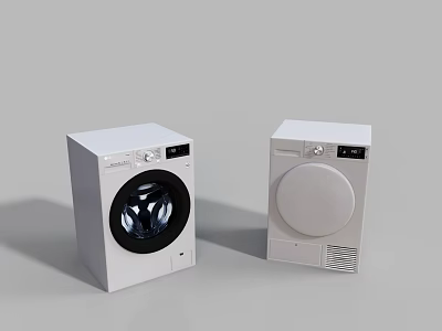 Modern White Front Load Washing Machine And Dryer With Control Panel Design 3d model