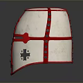 Medieval Weapon Helmet With Silver Metallic Body Red Cross Design And Decorative Rivets