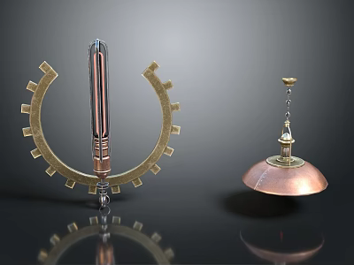Copper Metal Furniture Decorations Featuring Gear Like Structure Pendant Light Round Lampshade And Metal Chain 3d model