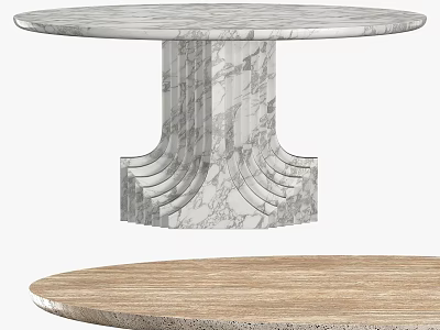 Round Dining Tables Featuring Marble And Wooden Tops With Unique Base Design 3d model