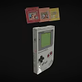 Retro Game Boy Handheld Console With Three Colored Game Cartridges 3d model
