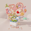 3D Typography Design With Floral Decorations Butterflies And Cartoon Elements