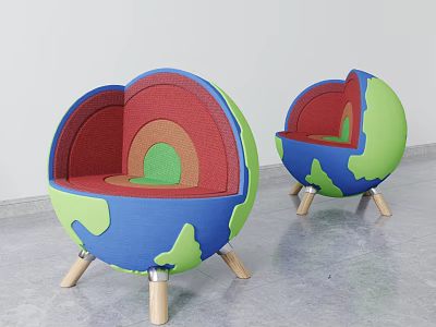 Vibrant Globe Shaped Leisure Chair With Blue Green Red Accents And Wooden Legs 3d model